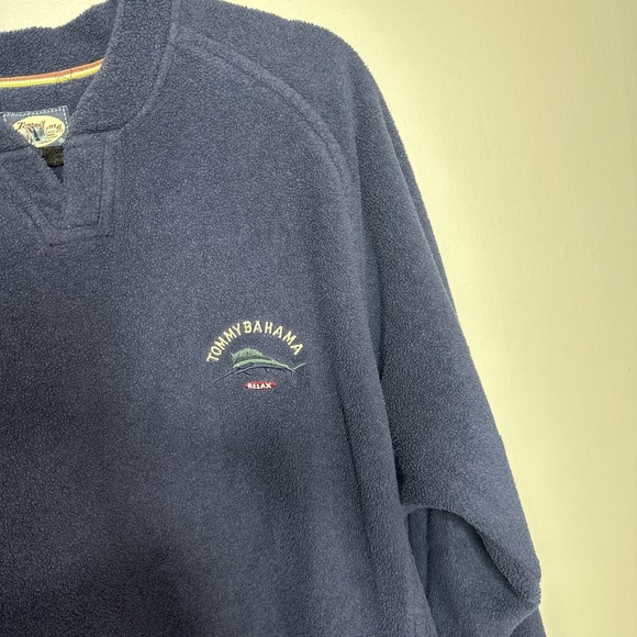 Tommy Bahama Relax Fleece V-Neck  Medium Blue Deep Pile Elastic Bottom Vintage - Picture 4 of 15